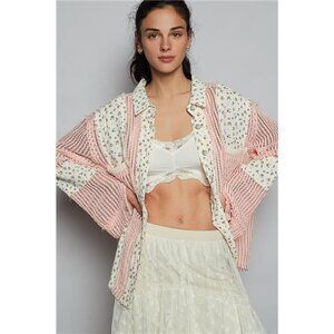 POL Floral Crochet Patchwork Long Sleeve Shirt